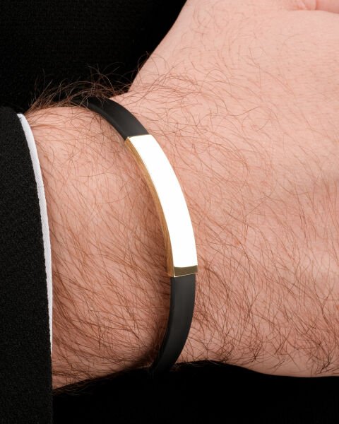 14 Ayar Altın Siyah Deri Erkek Bileklik