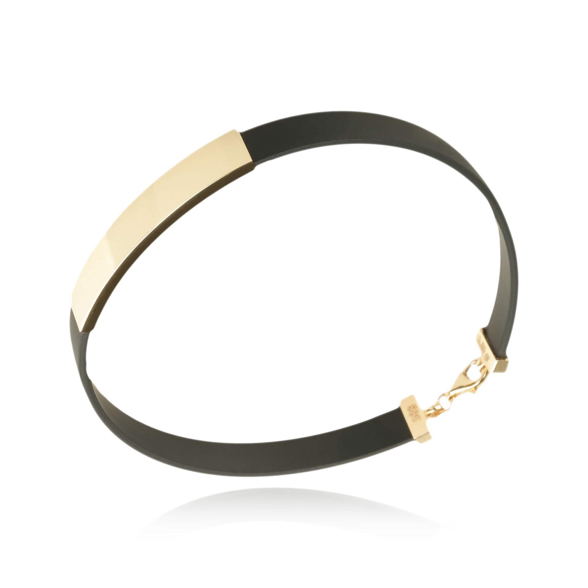 14 Ayar Altın Plaka Detaylı Siyah Deri Erkek Bileklik