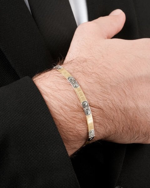 Beyaz ve Sarı Altın Detaylı Erkek Bileklik