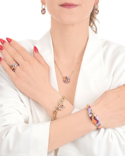 14 Ayar Altın Cetaş Colore Mineli Set (Küpe - Yüzük - Kolye- Bileklik - Bilezik)
