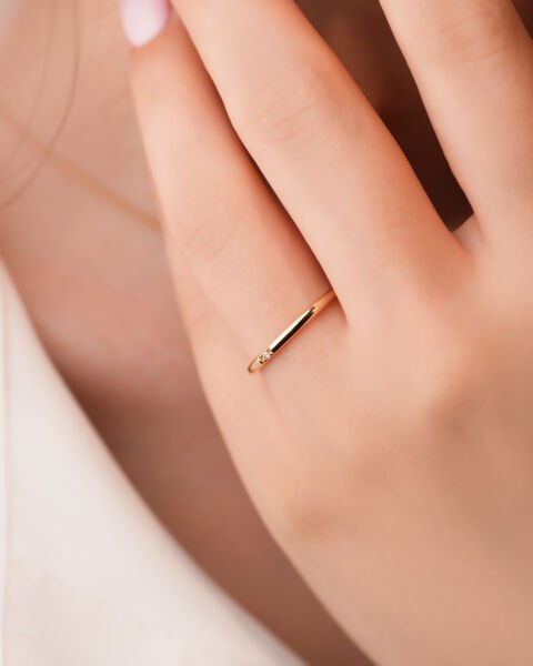 14 Ayar Altın Tektaş Tasarım Yüzük