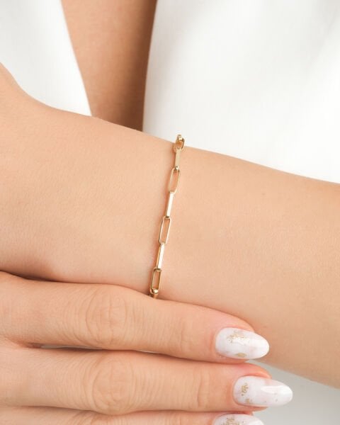 14 Ayar Altın Minimal Ataç Model Bileklik – Gemici Kilit Detaylı