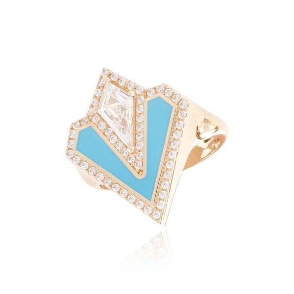 EMA 14 Ayar Altın Mavi Mineli Taşlı Yüzük