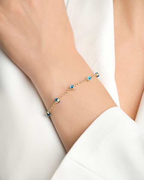 14 Ayar Altın Göz Boncuklu Bileklik