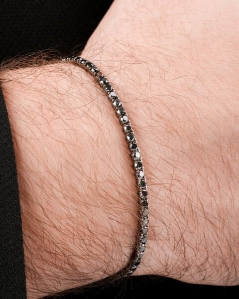 Siyah Pırlanta Su Yolu Erkek Bileklik