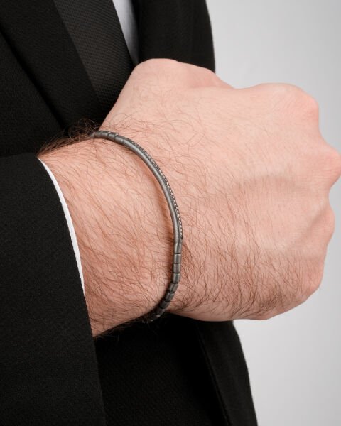 Siyah Pırlanta Taşlı Erkek Bileklik