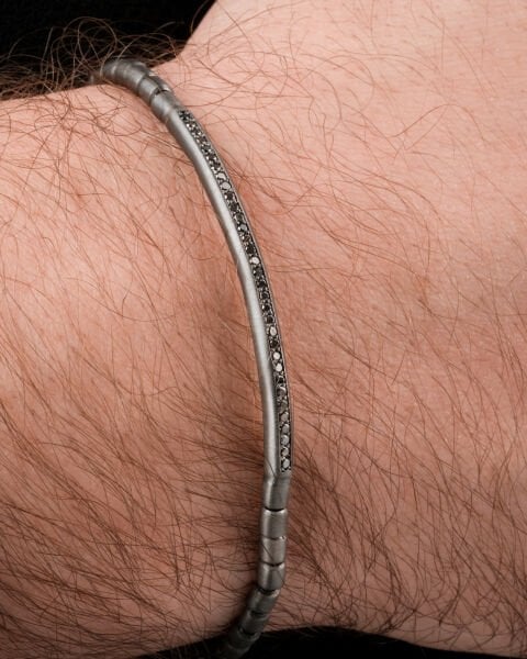 Siyah Pırlanta Taşlı Erkek Bileklik