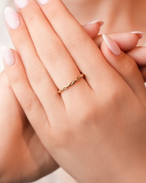 14 Ayar Altın Zincir Form Yüzük