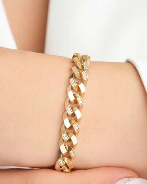 14 Ayar Altın Taşlı Gurmet Zincir Bileklik