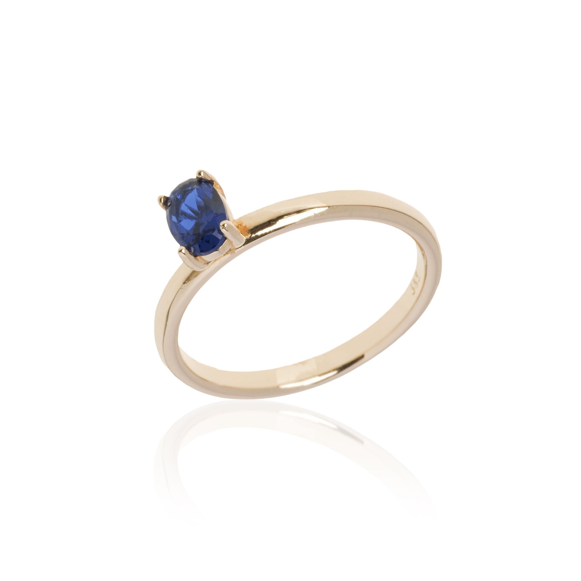 14 Ayar Altın Oval Kesim Mavi Taşlı Yüzük