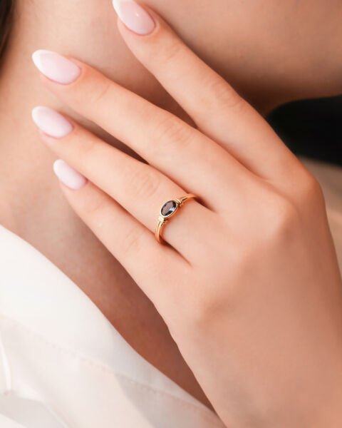 14 Ayar Altın Mavi Turmalin Oval Yüzük