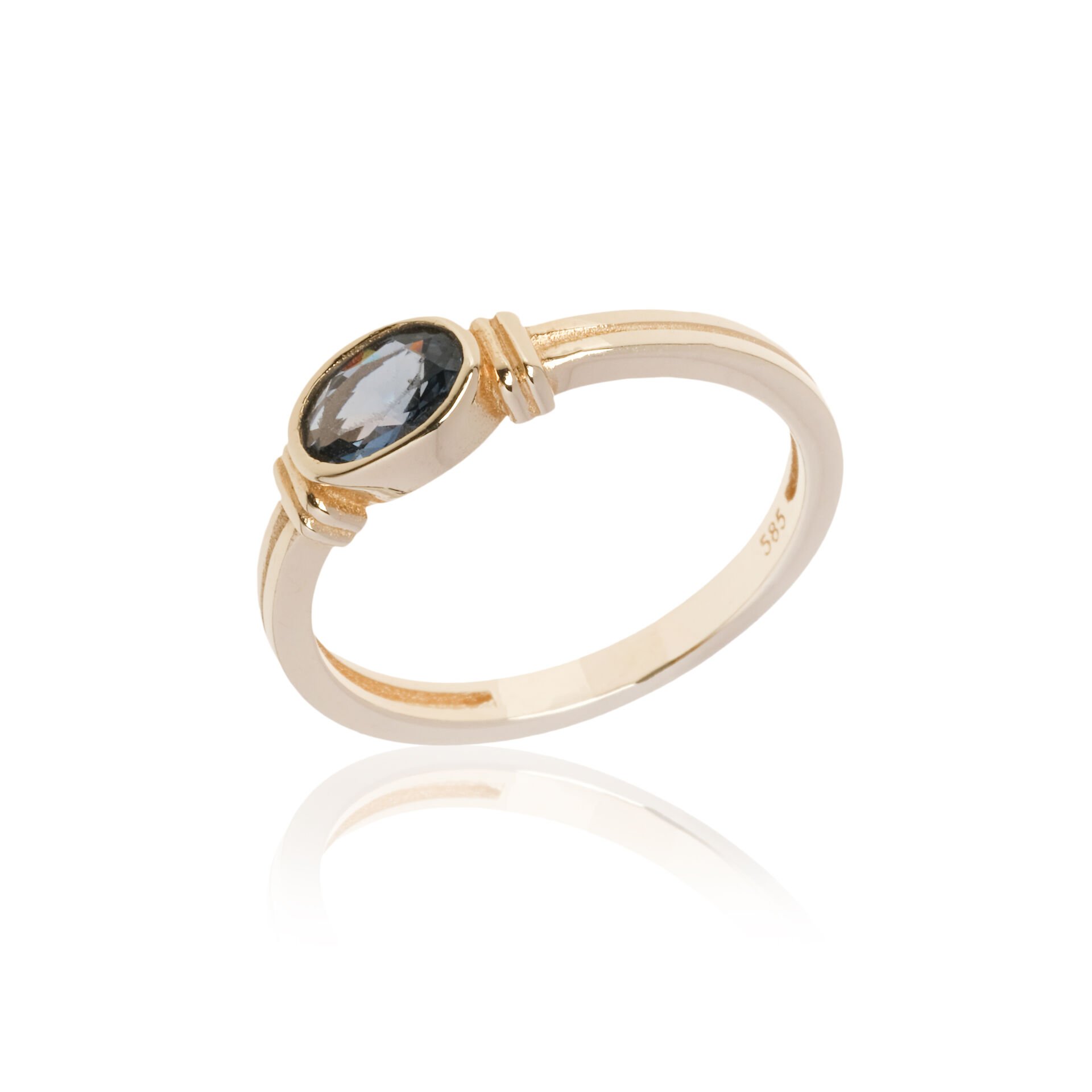 14 Ayar Altın Mavi Turmalin Oval Yüzük