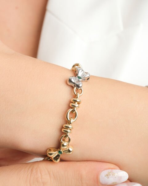 14 Ayar Altın Taşlı Fiyonk Bileklik