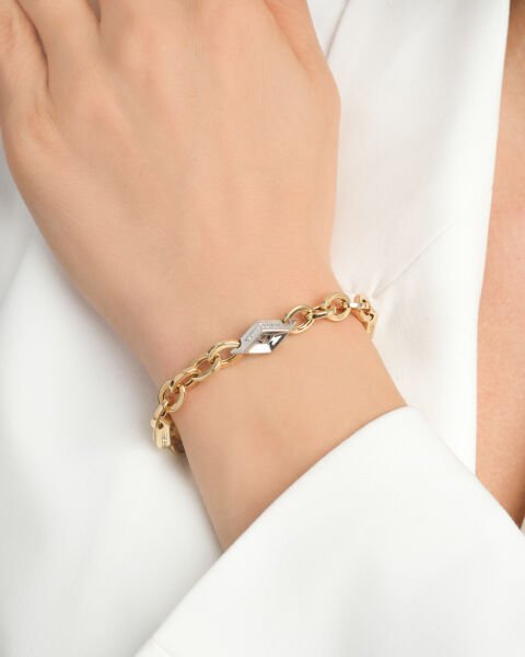 14 Ayar Altın Geometrik Halkalı Taşlı Bileklik