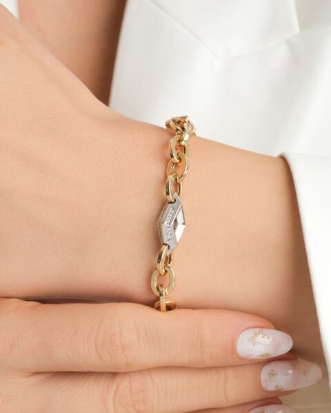 14 Ayar Altın Çift Renk Taşlı Tasarım Bileklik