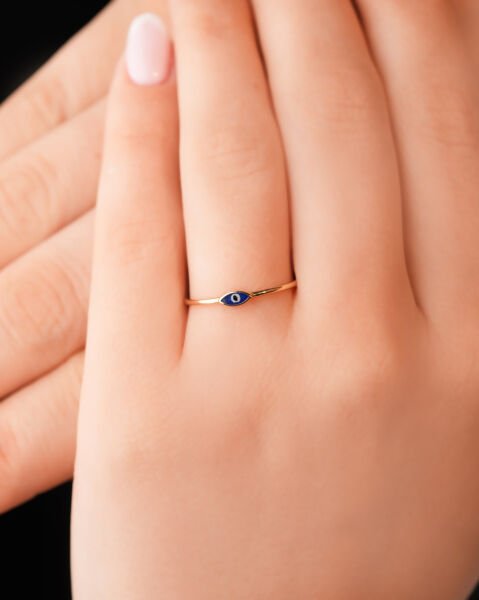 14 Ayar Altın Nazar Boncuklu Minimal Yüzük