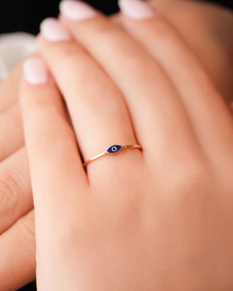 14 Ayar Altın Nazar Boncuklu Minimal Yüzük