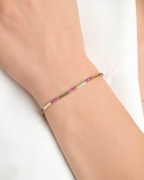 14 Ayar Altın Dikdörtgen Formlu Pembe Kuvars Bileklik