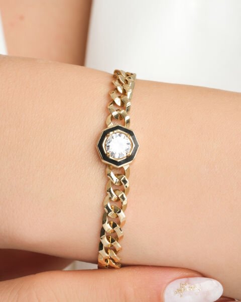 14 Ayar Altın Taş Detaylı Gurmet Zincir Bileklik