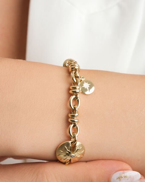 14 Ayar Altın Helios & Kutup Yıldızı Tasarım Bileklik