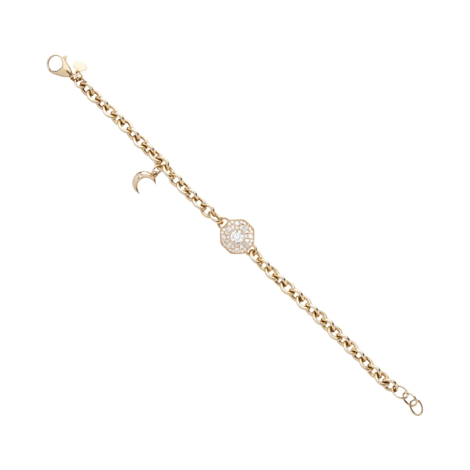 14 Ayar Altın Yuvarlak Taşlı ve Hilal Figürlü Charm Bileklik