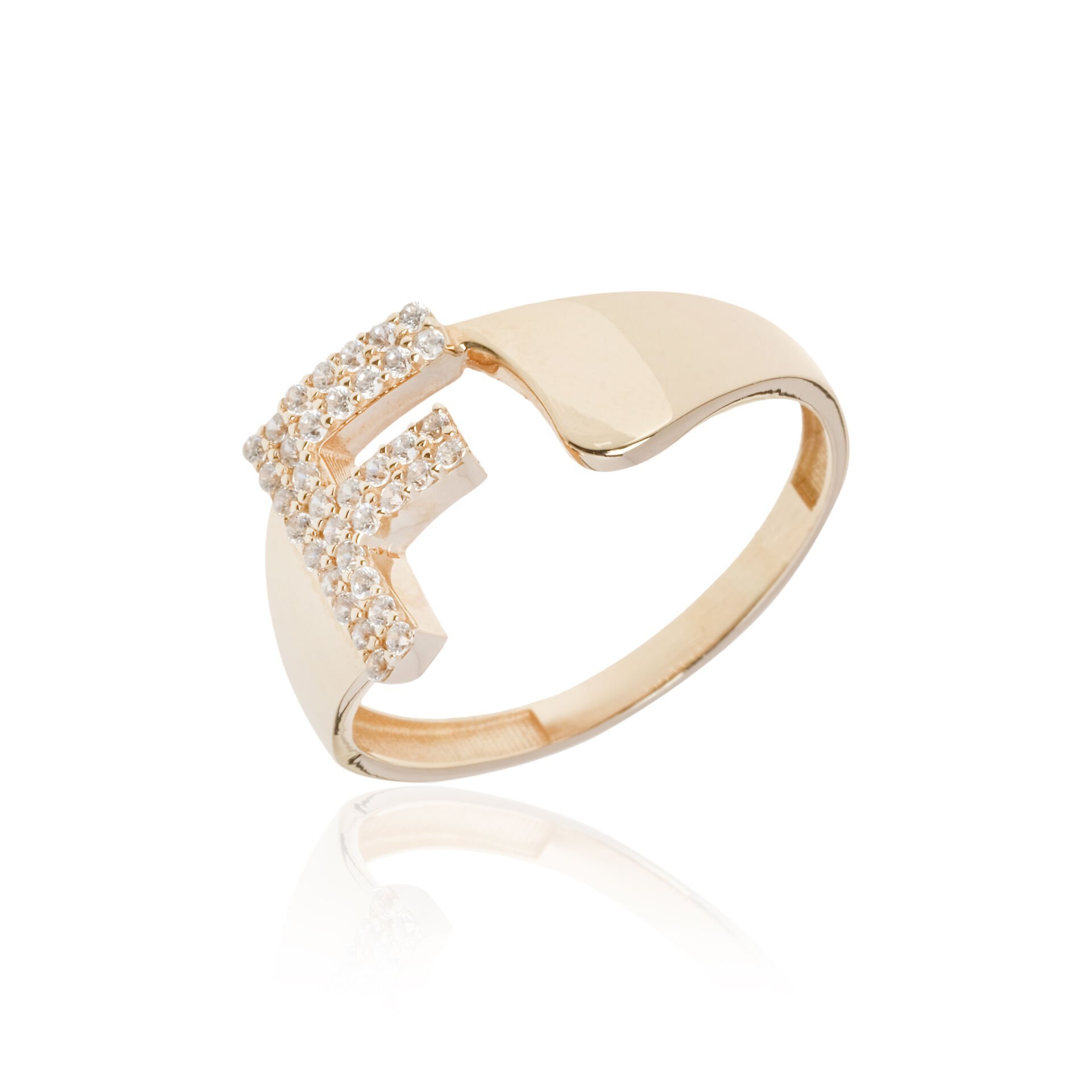 14 Ayar Altın Taşlı F Harfi Yüzük