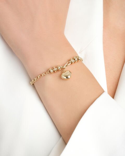 14 Ayar Altın Kalp Charm Bileklik