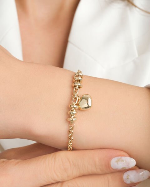 14 Ayar Altın Kalp Charm Bileklik