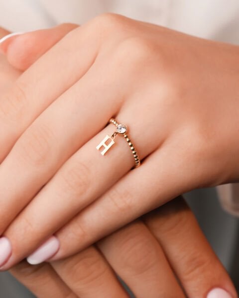 14 Ayar Altın Sallantılı H Harfi Yüzük