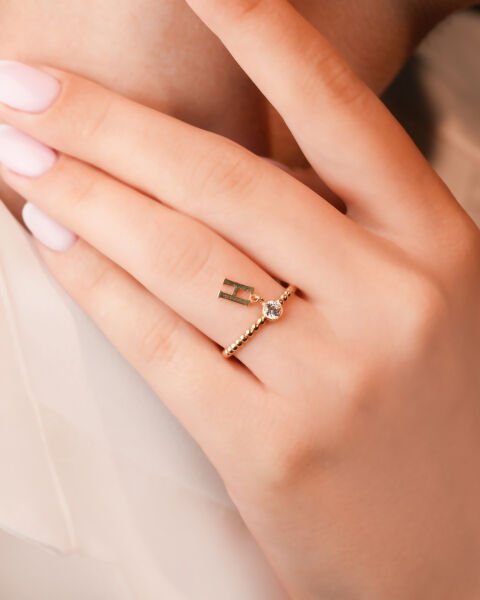 14 Ayar Altın Sallantılı H Harfi Yüzük