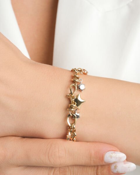 14 Ayar Altın Üç Renk Yıldız Charm Bileklik