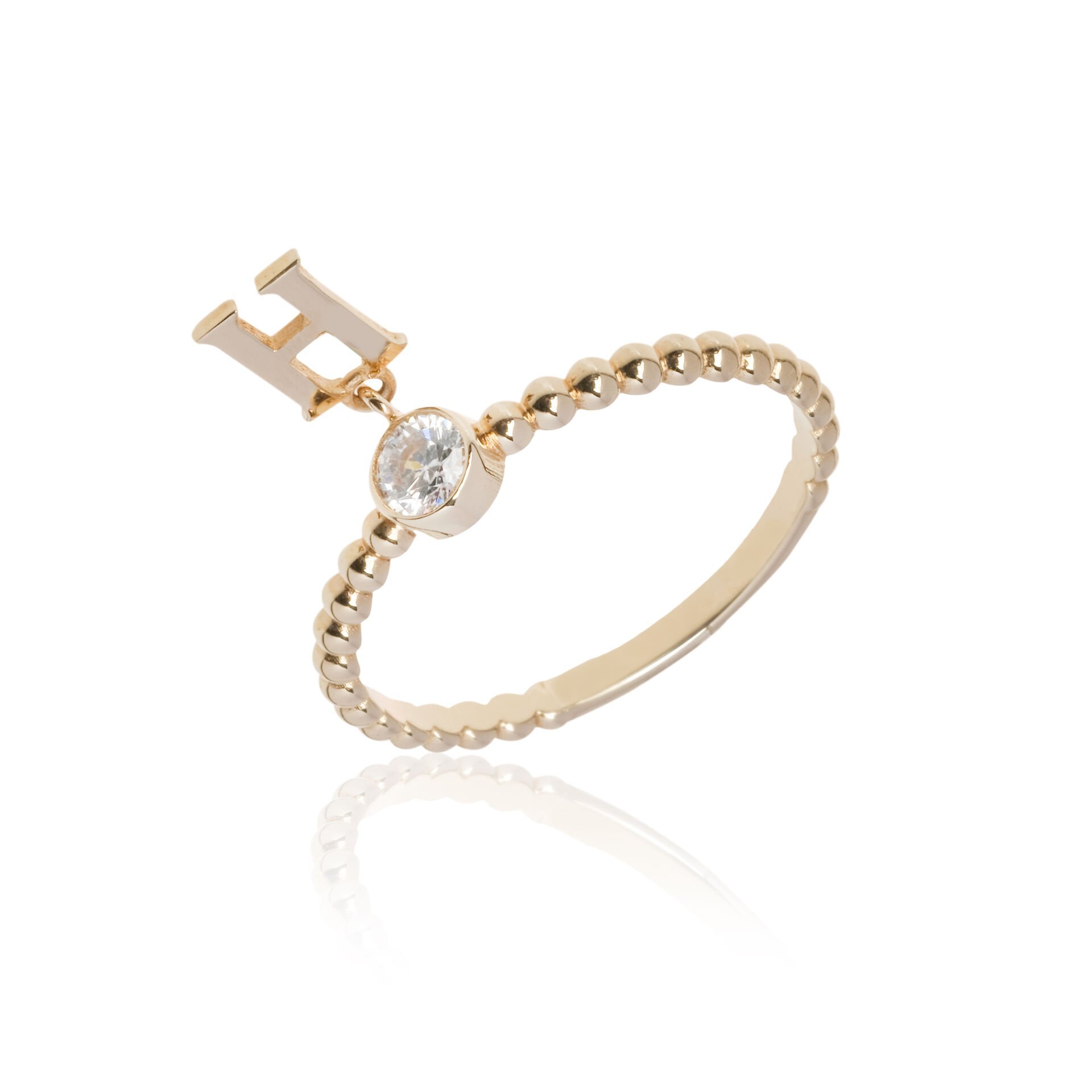 14 Ayar Altın Sallantılı H Harfi Yüzük