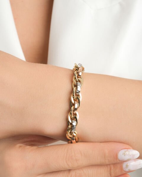 14 Ayar Altın Üç Renk Hallow Bileklik