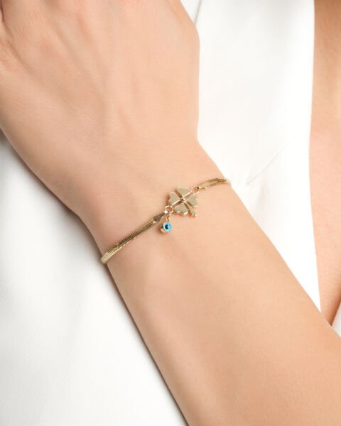 14 Ayar Altın Yonca Figürlü Şans Bileklik