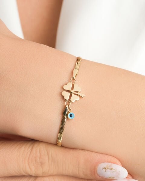 14 Ayar Altın Yonca Figürlü Şans Bileklik