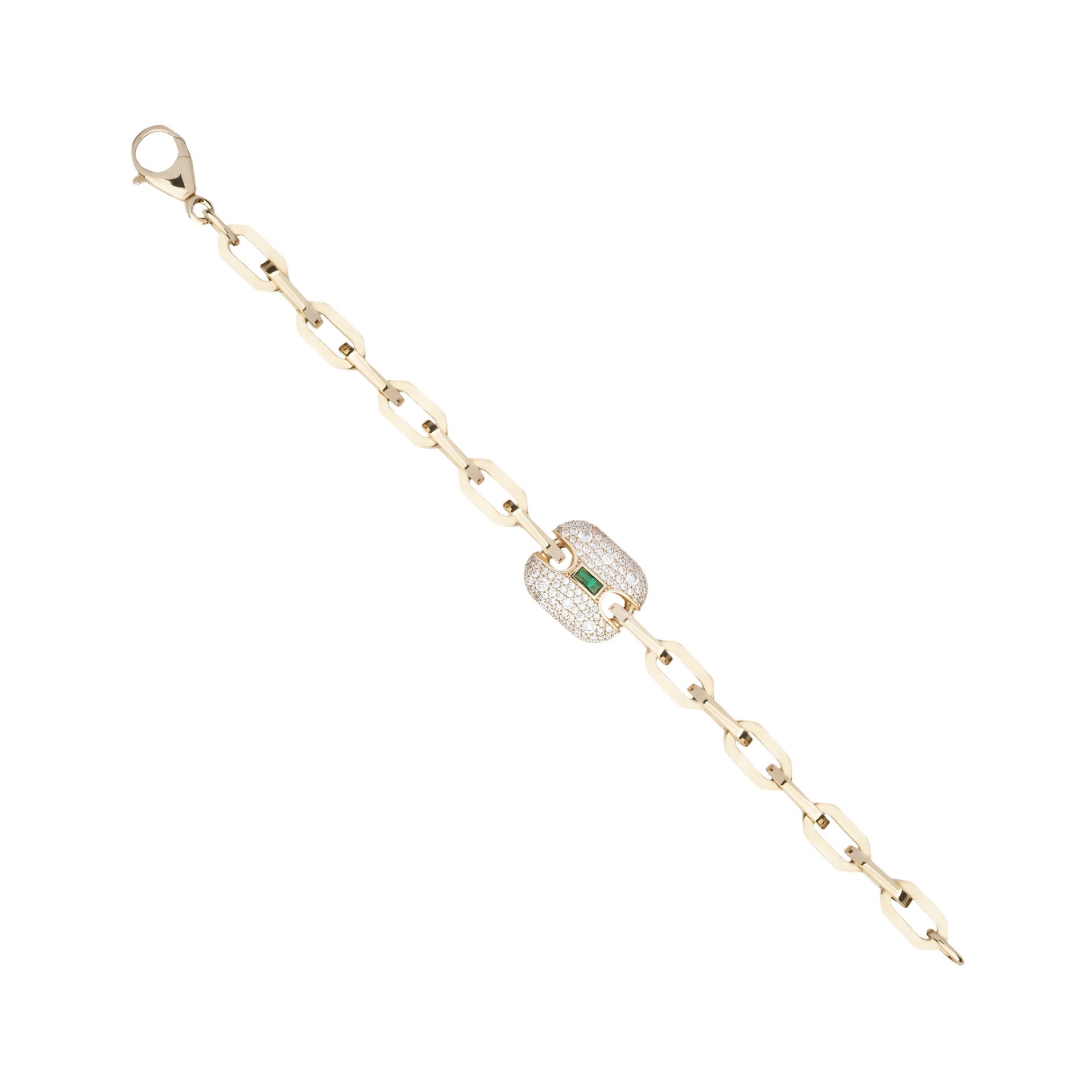 EMA 14 Ayar Taşlı Kare Figürlü Zümrüt Ataç Zincir Altın Bileklik