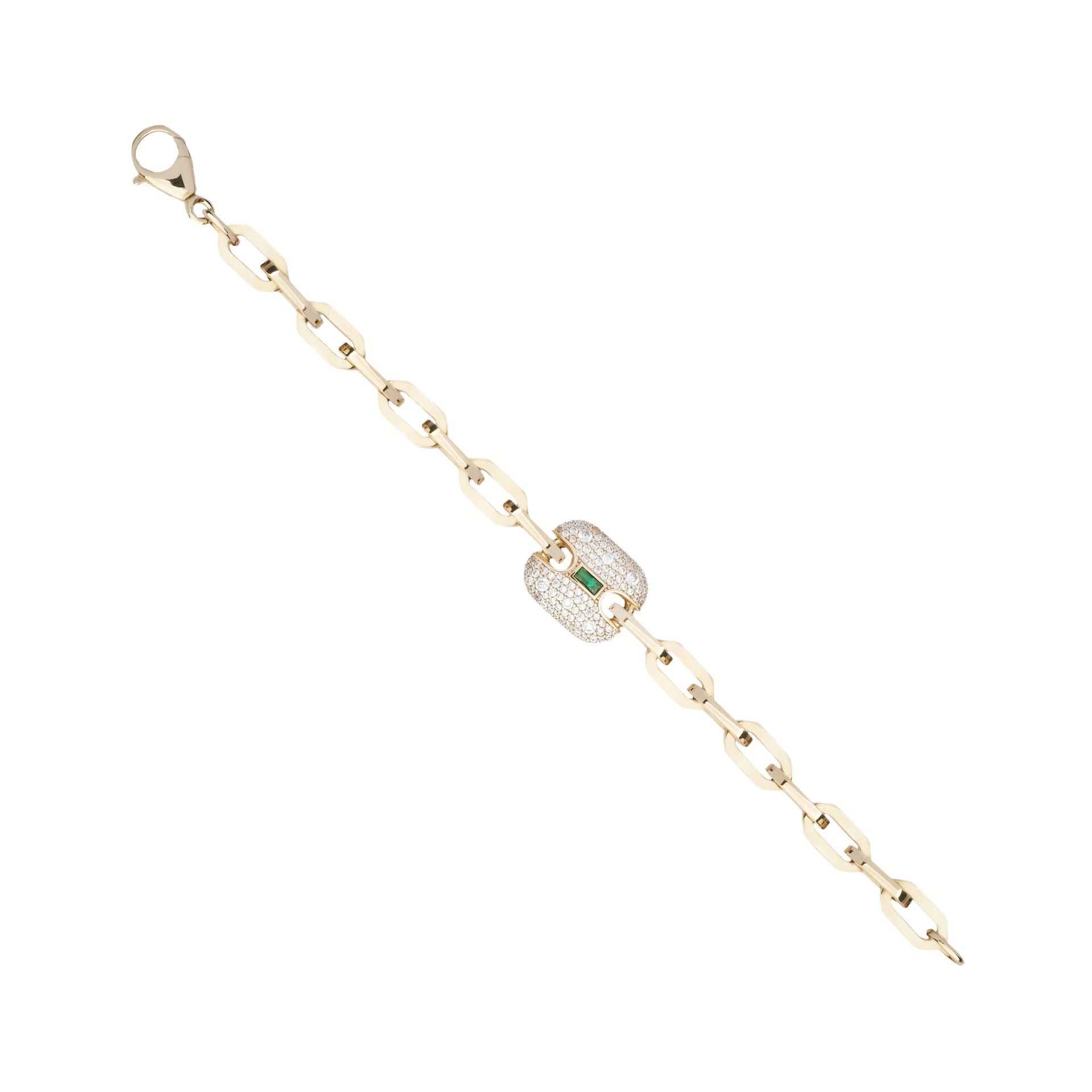 Ema 14 Ayar Altın Zümrüt Taşlı Tasarım Bileklik