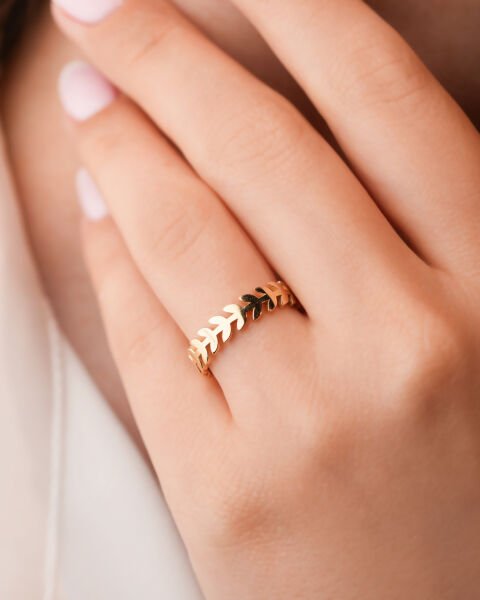 14 Ayar Altın Yaprak Desenli Yüzük