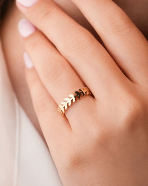 14 Ayar Altın Yaprak Form Yüzük