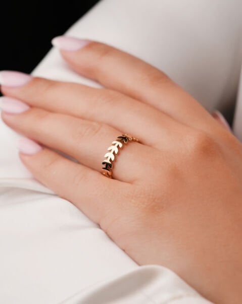 14 Ayar Altın Yaprak Desenli Yüzük