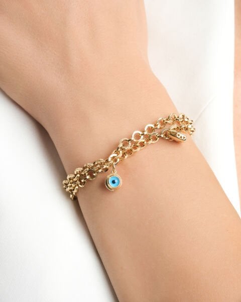 Cetaş Eterna 14 Ayar Çift  Zincirli Nazar Boncuklu & Figürlü Altın Bileklik