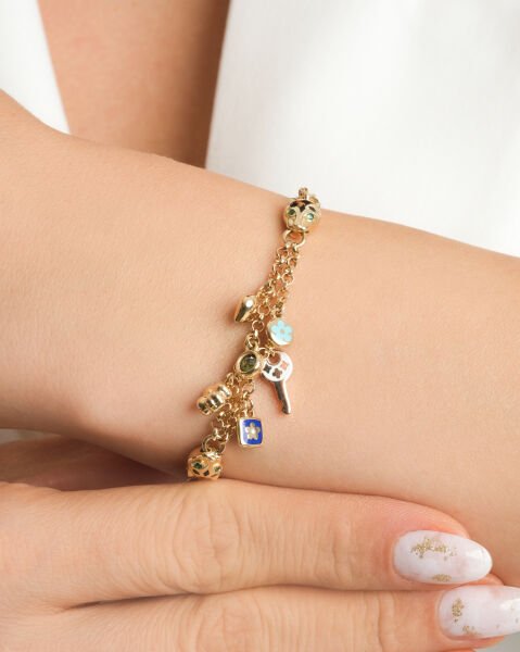 Cetaş 14 Ayar Altın Bir Dilek Tut Çoklu Figürlü Bileklik