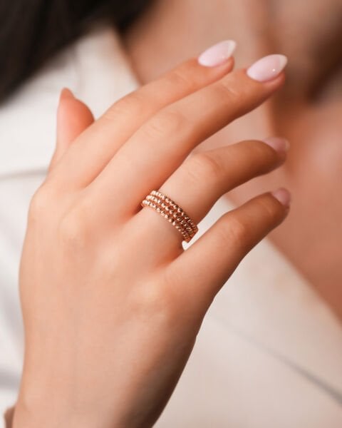 14 Ayar Rose Altın Üç Sıra Dorika Toplu Yüzük