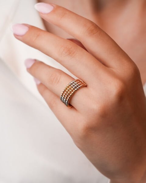 14 Ayar Altın Üç Renk Dorika Toplu Yüzük