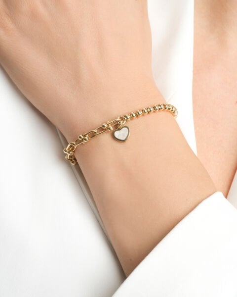 Cetaş Eterna 14 Ayar Altın Sedefli Kalp Bileklik