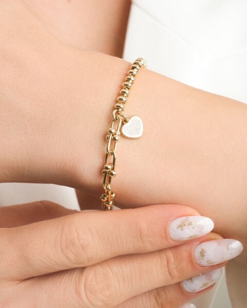 Cetaş Eterna 14 Ayar Altın Sedefli Kalp Bileklik