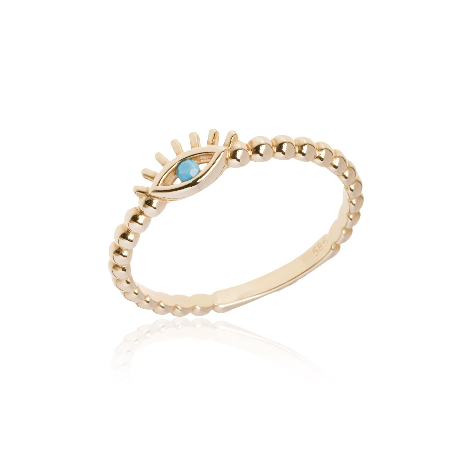 Firuze Taşlı Göz Figürlü 14 Ayar Altın Yüzük