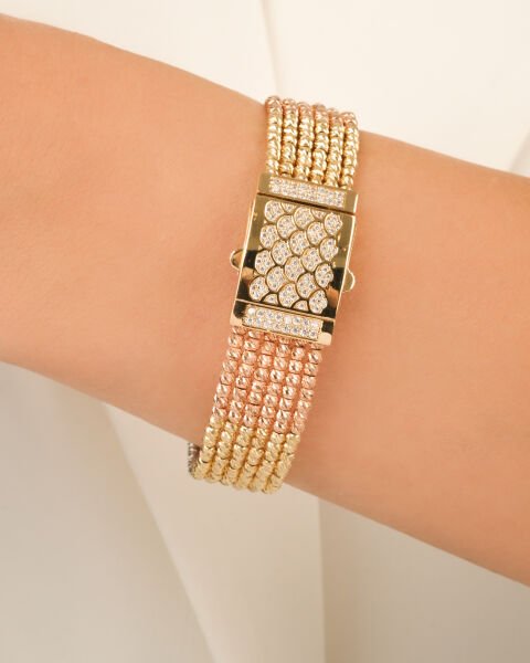 14 Ayar Altın Üç Renk Dorika Toplu Kelepçe