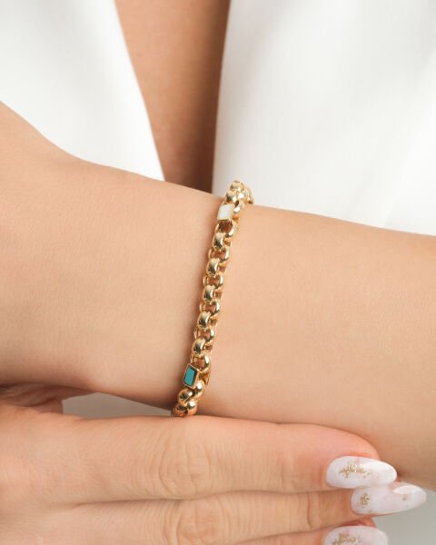 Cetaş Eterna  14 Ayar Altın  Mavi ve Beyaz Mineli Altın Bileklik