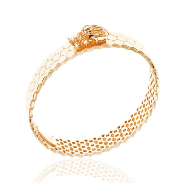 14 Ayar Altın Bal Peteği Form Tasarım Kelepçe